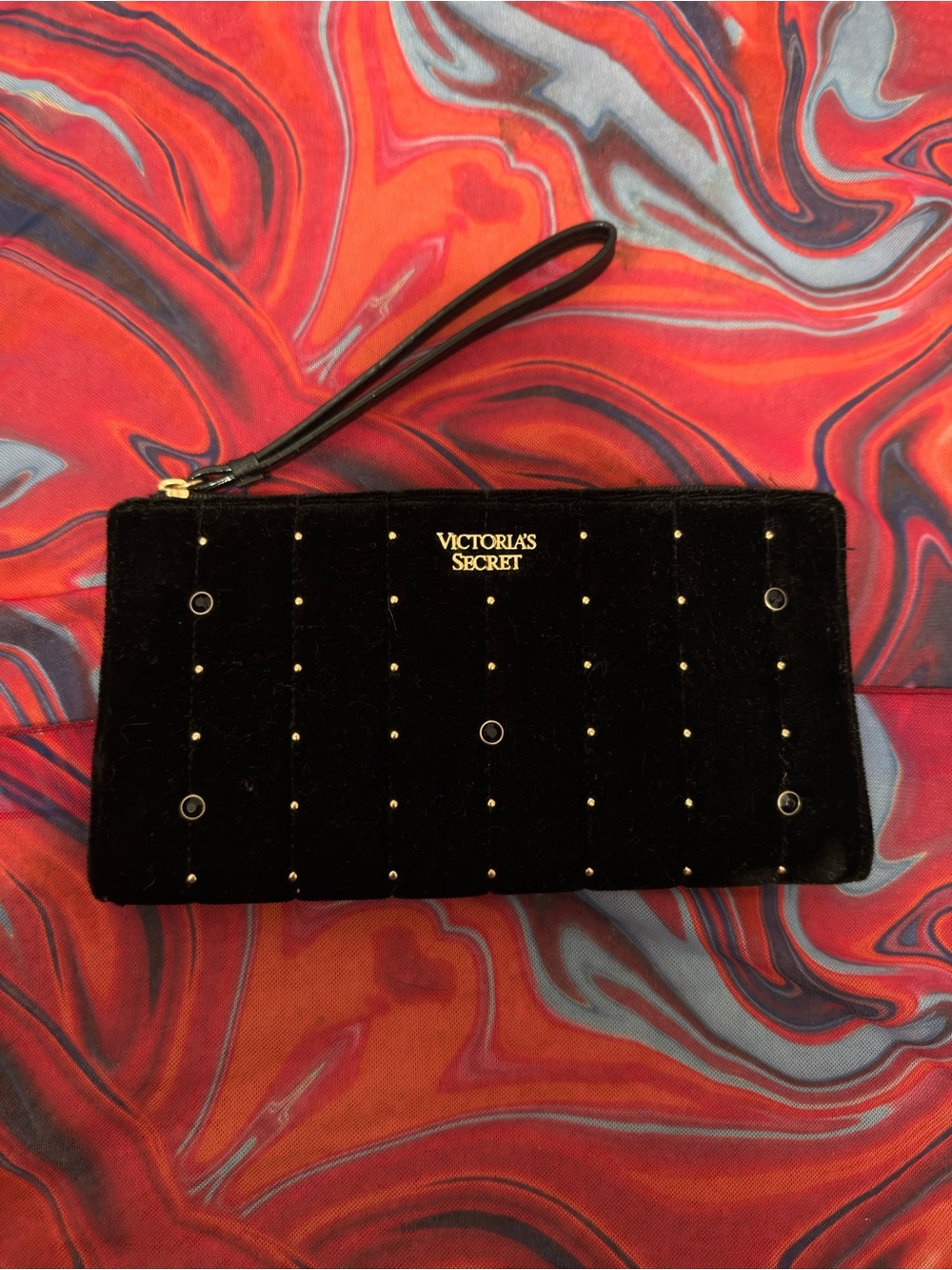 Vintage Y2K Victoria’s Secret Black Velvet Studded Wristlet Clutch Wallet